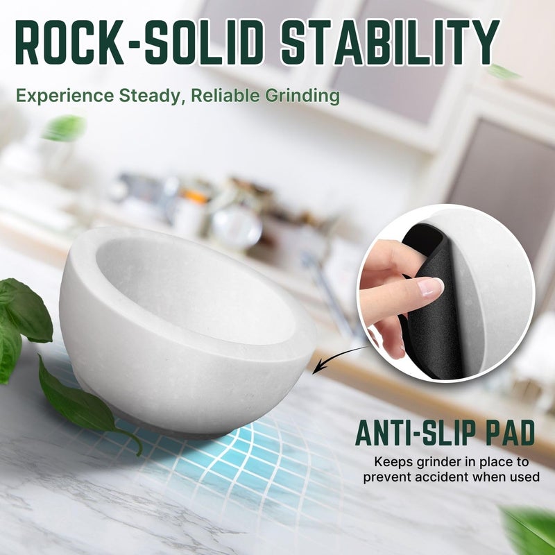 Flexzion Marble Mortar and Pestle Set - Solid Granite Stone Grinder Bowl Holder 5.5 Inch for Guacamole, Herbs, Spices, Garlic, Kitchen, Cooking, Medicine (White) - Image 4
